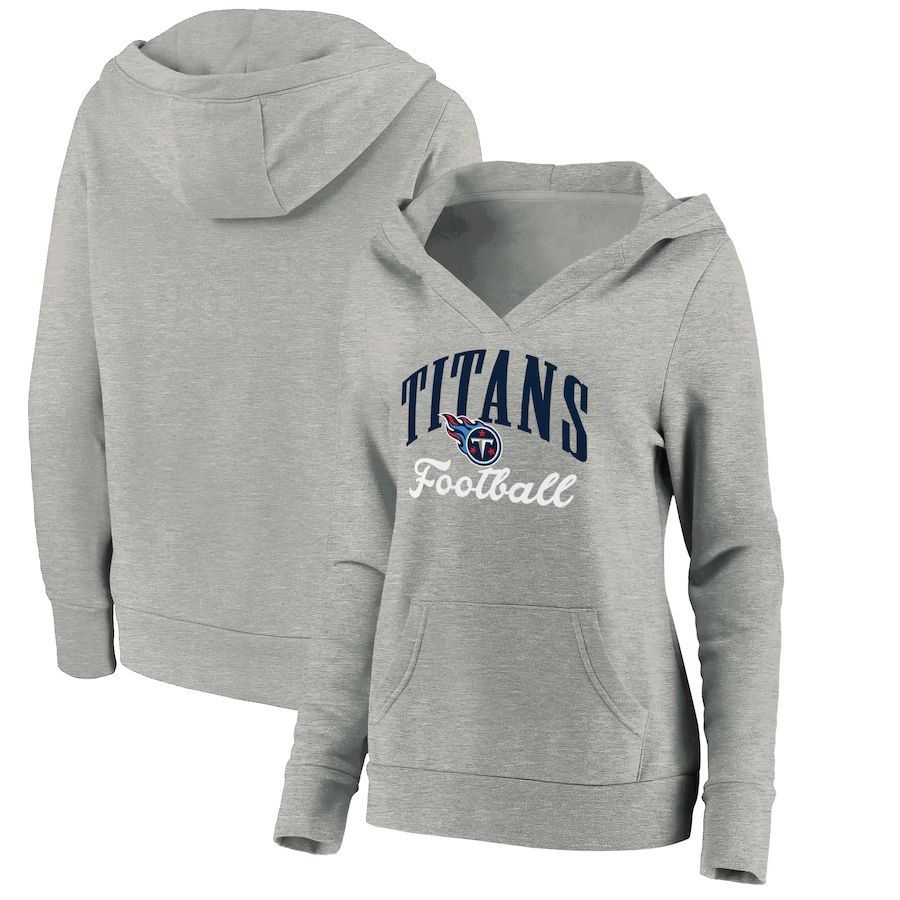 Women Tennessee Titans Fanatics Branded Heathered Gray Victory Script V-Neck Pullover Hoodie->women nfl jersey->Women Jersey